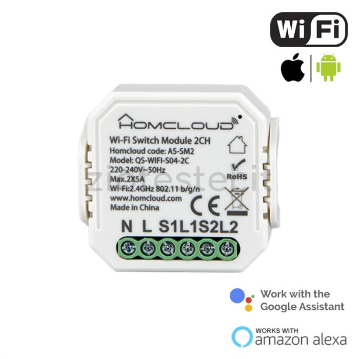 Modulo Interruttore Smart Wi-Fi a 2 canali da incasso