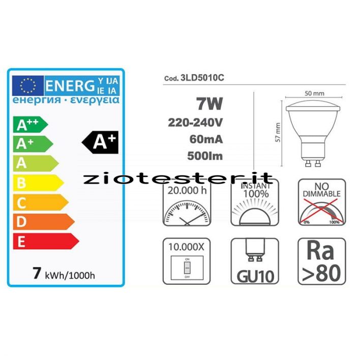 Lampadine LED GU10 7W Spot equivalente a 40W-tec