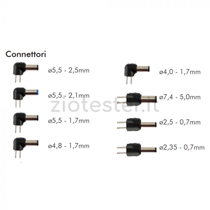 Alimentatore Switching 65W 19Vdc 3,42A con 8 connettori per portatili