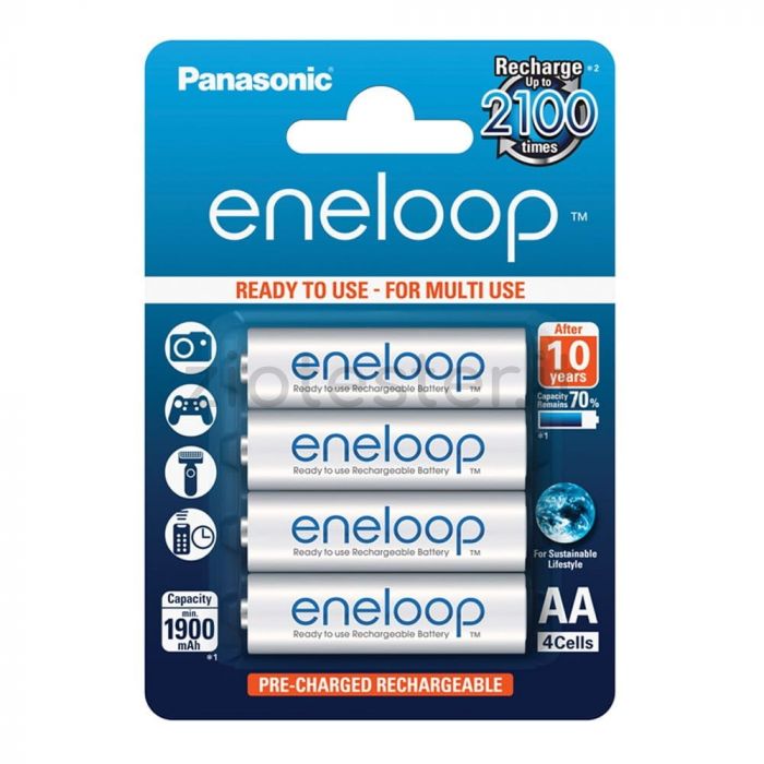  Batteria Panasonic Eneloop AA 1900mAh Ricaricabile - 4 pezzi
