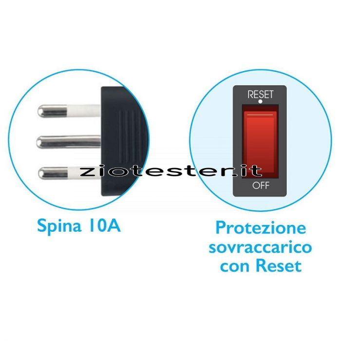Presa Multipla con Interruttore Luminoso e Protezione 5 Schuko-info