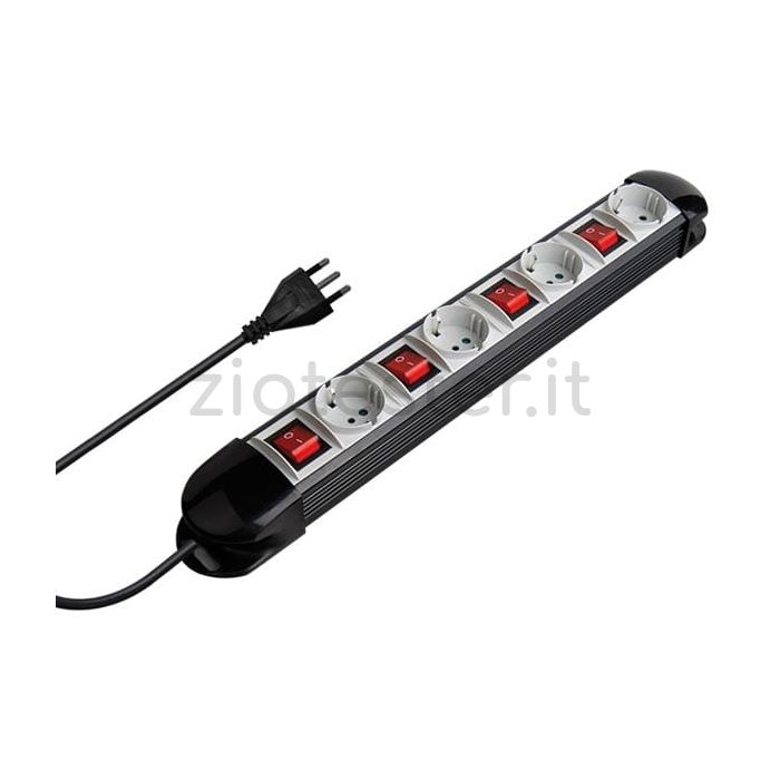 Multipresa 4x Schuko10/16A + T con interruttori luminosi alternati