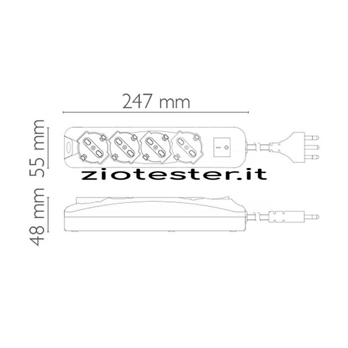 Multipresa 4 uscite Schuko 10/16A+T con interruttore luminoso