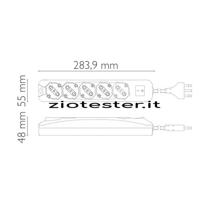 Multipresa 5 uscite Schuko 10/16A+T con interruttore luminoso
