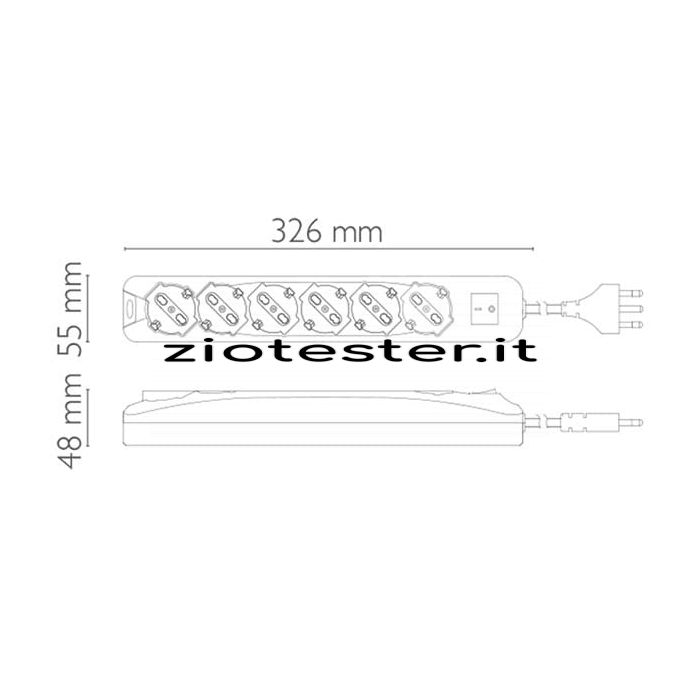 Multipresa 6 uscite Schuko 10/16A+T con interruttore luminoso