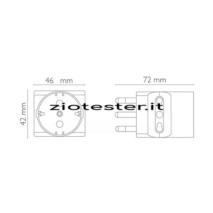 Adattatore 2 uscite 2poli + T 10/16A 1 uscita Schuko
