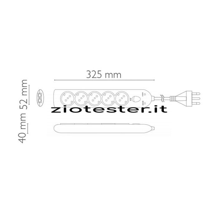 Multipresa con protezione 5 uscite Schuko 10/16A + T - 2x Fax e Modem