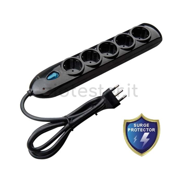 Multipresa con protezione 5 uscite Schuko 10/16A + T - 2x Fax e Modem