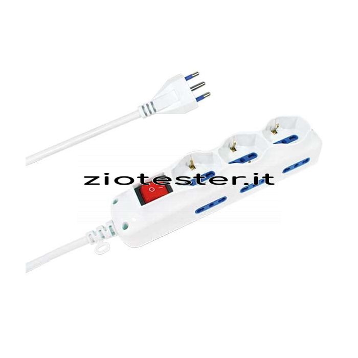 Presa Multipla con Interruttore Luminoso 3 Schuko 6 Bivalenti