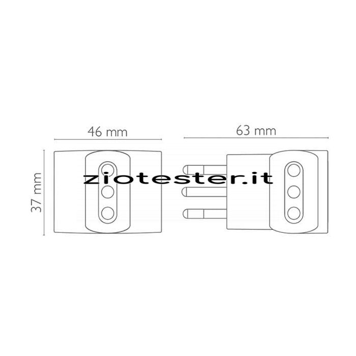 Adattatore 3 Prese 10 A+T dimensioni