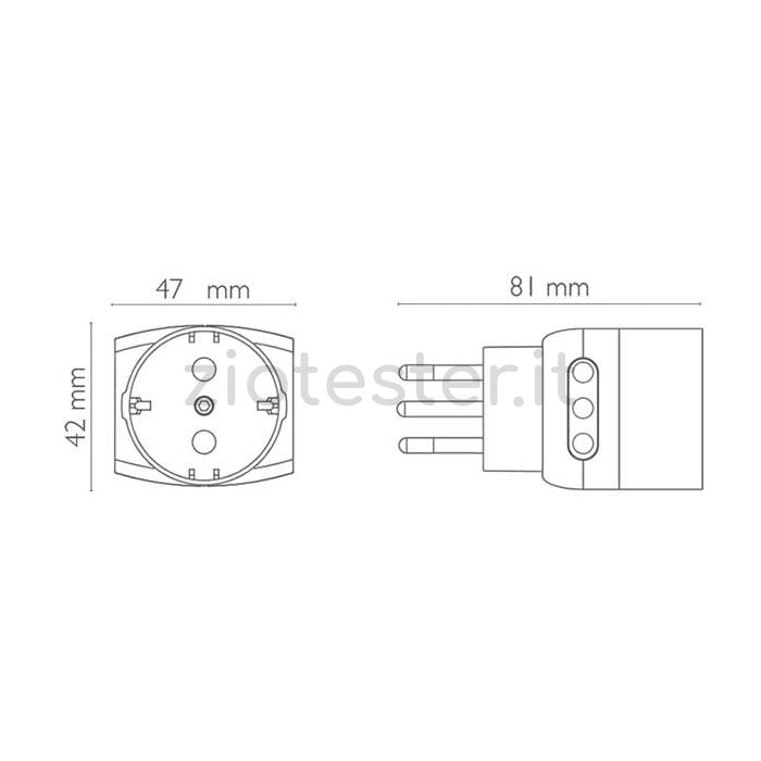 Adattatore 3 Uscite dimensioni