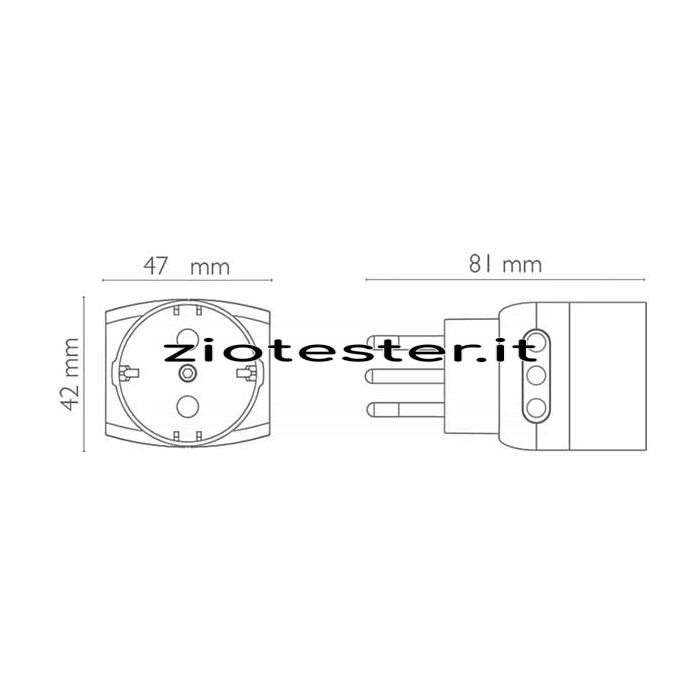 Adattatore 3 Uscite Spina Presa e Schuko dimensioni