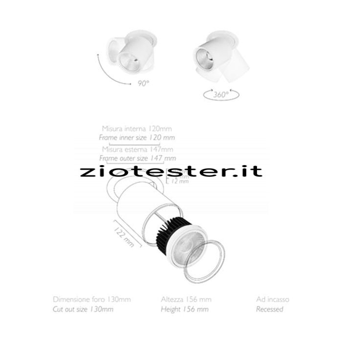 Struttura faretto da incasso testa esterna basculante Fitting light