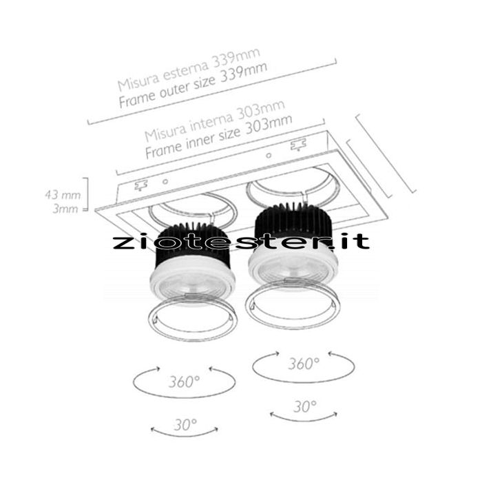 Struttura da incasso quadrata 2 lampade AR111
