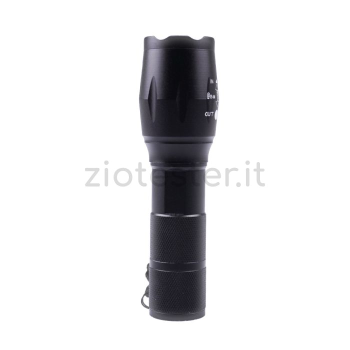 Torcia led a batterie in alluminio vista frontale
