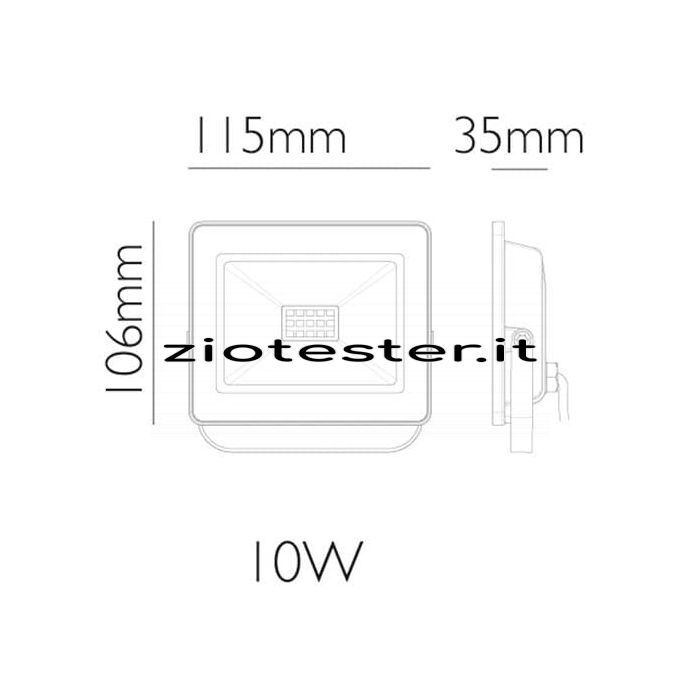 Faretto LED Proiettore Flood Light 10W dimensioni