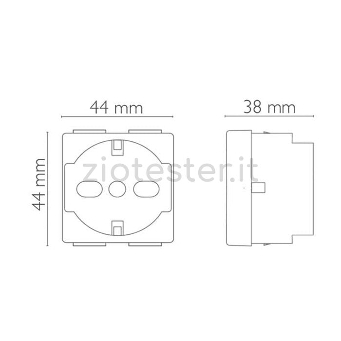 Presa Schuko Bivalente Serie LIVE dimensioni