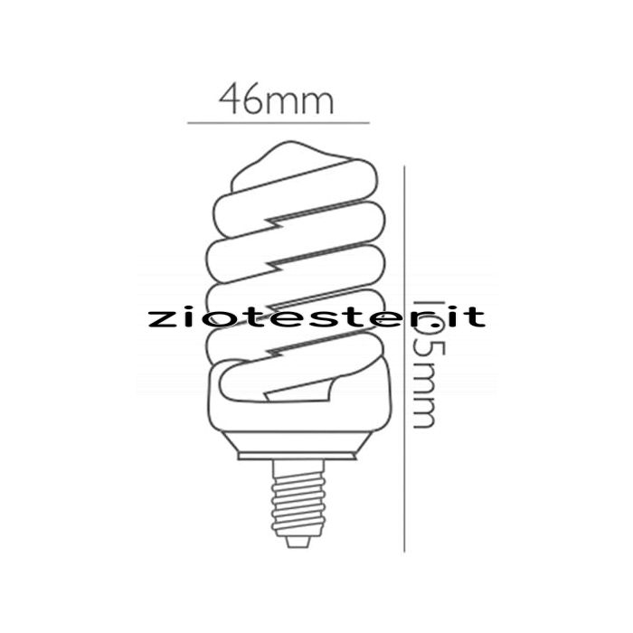 Lampadina Fluerescente Spiral E14, 15W equivalente a 64W dimensioni