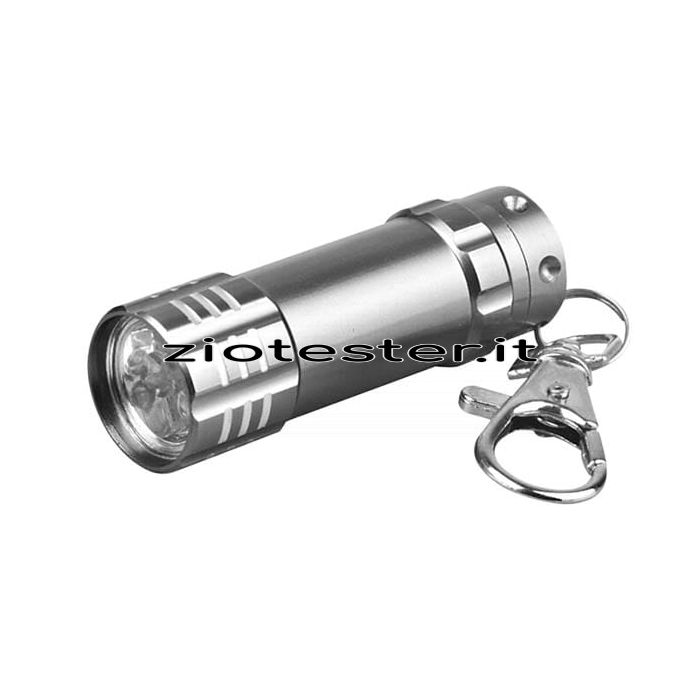 Torcia LED Portachiavi con moschettone argento