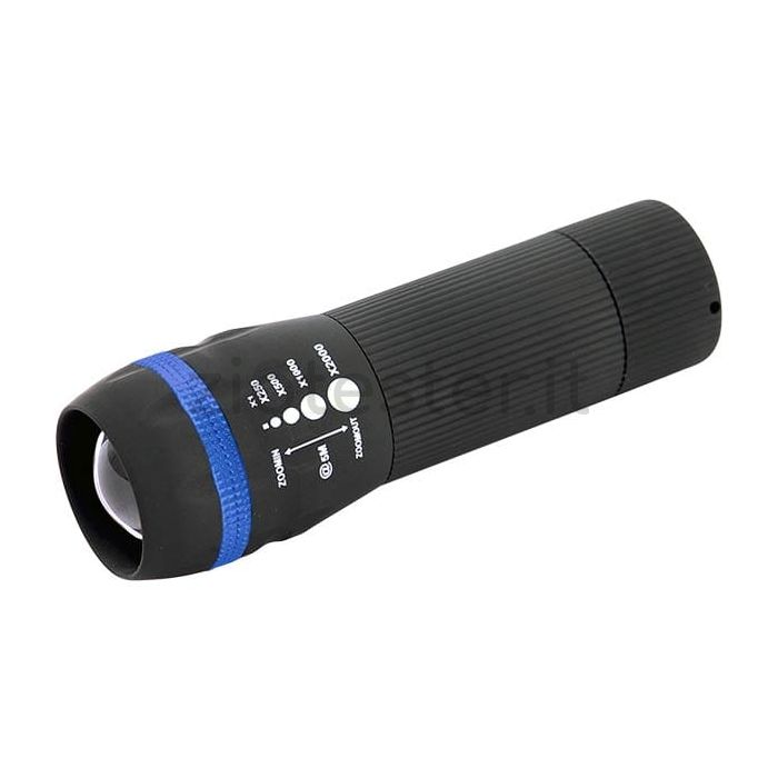 Torcia LED in plastica con ghiera a rotazione colorata blu